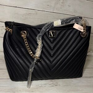Victoria's Secret Black Chevron Bag with Gold Chain